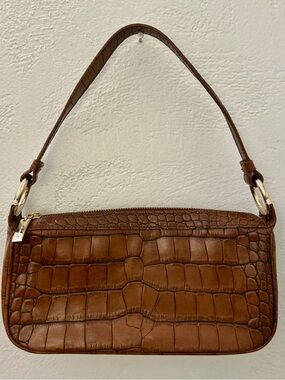 Brown Croc-Embossed Shoulder Bag - Women